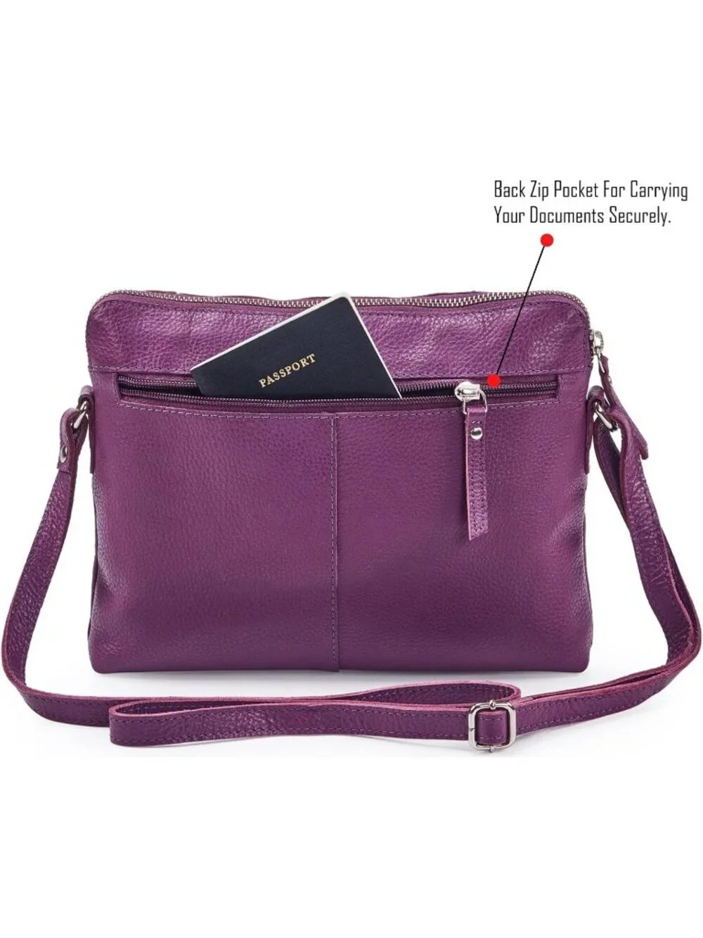 Women's Purple Genuine Leather Sling Purse with Adjustable Strap Crossbody bags